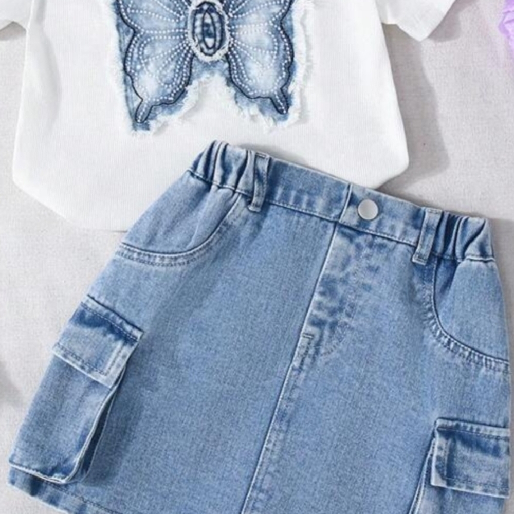 Light Wash Denim Cargo Pocket Skirt Size- 5Y